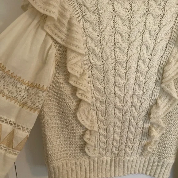 Anthropologie Cream Textured Sweater Vest Blouse combo Cream Cable Knit Sweater - Picture 5 of 9
